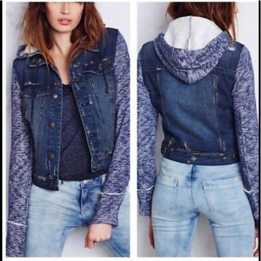 FREE PEOPLE Distressed Denim/Sweater Jacket